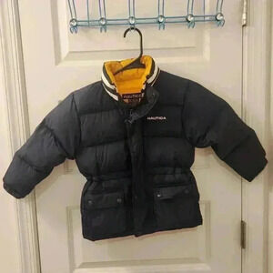 Boys Nautica Navy Blue Yellow Puffer Coat Size 4t